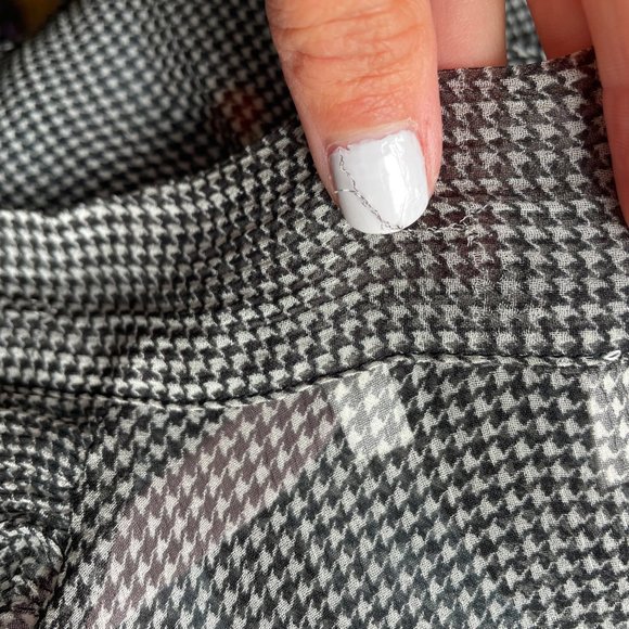 7 For All Mankind Houndstooth Chiffon Tie Neck Silk Blouse - Picture 7 of 11